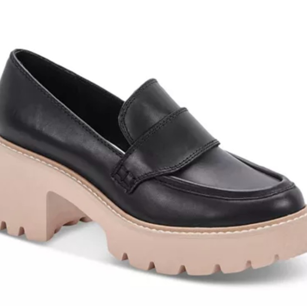 NIB Dolce Vita Halona Black Heeled Platform Loafer Sz 9.5